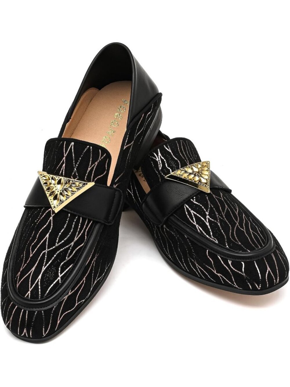 FQEQNQG Men's Black Velvet Loafers Metal Buckle Shiny Slip On Classic Shoes
